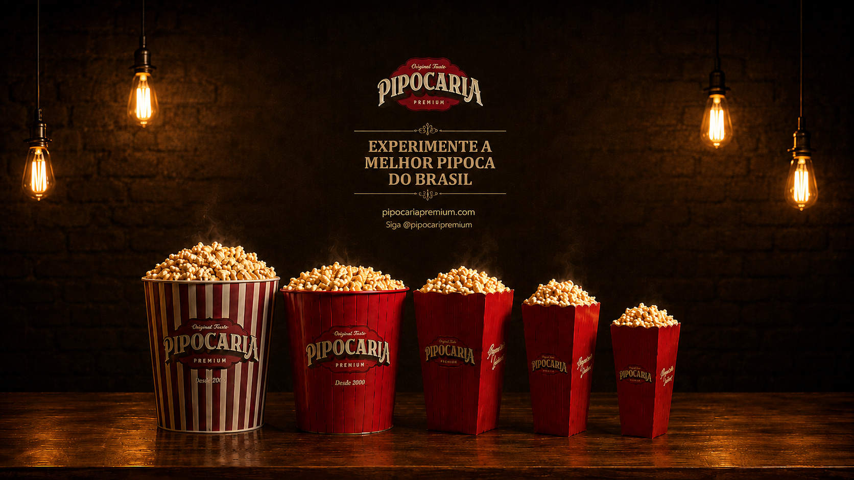 Experimente a melhor pipoca do Brasil — família completa de embalagens Pipocaria Premium